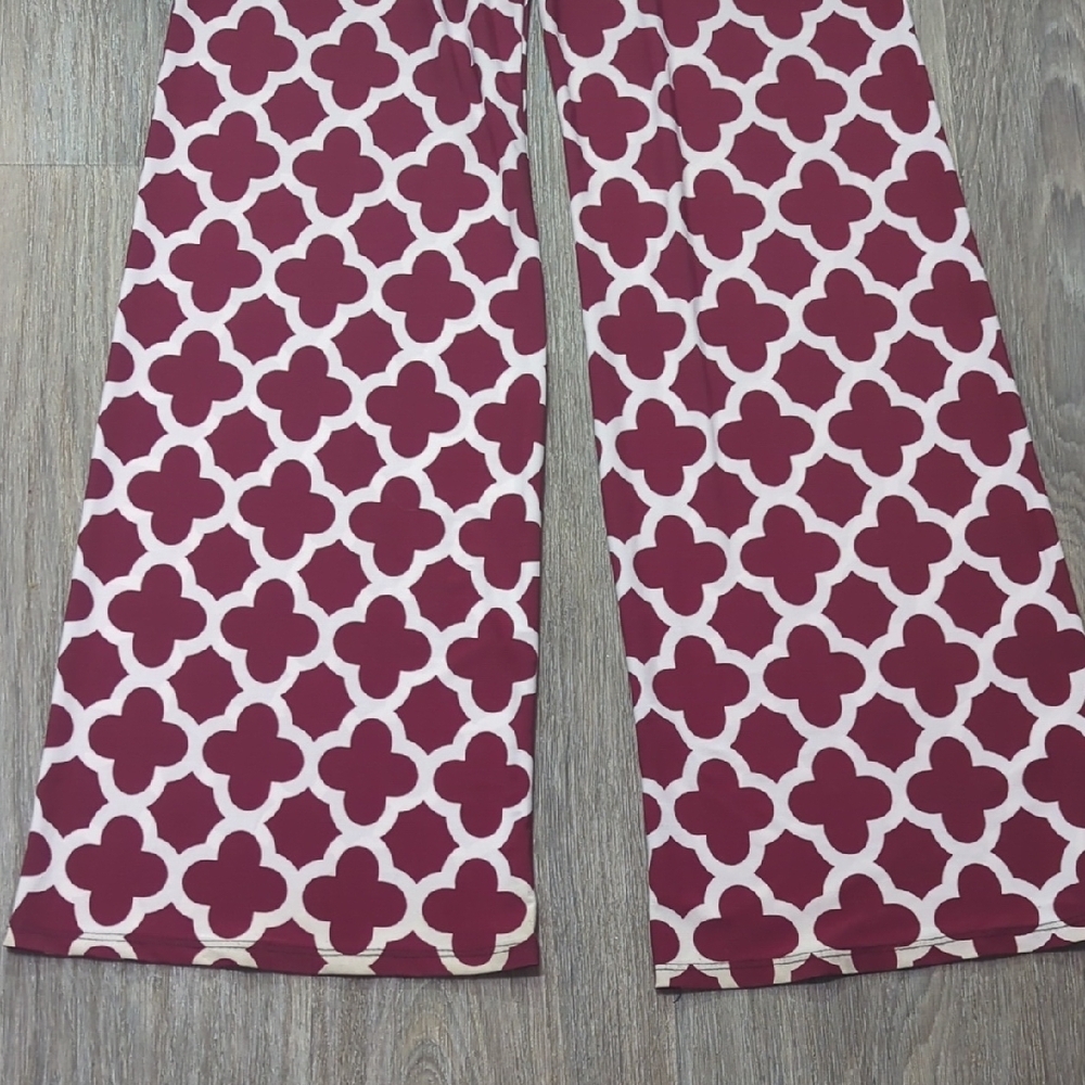 Soft Feel Elastic Stylish Burgundy and White Patterned Pants - Picture 3 of 6